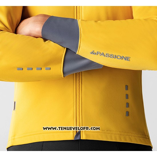 2019 Maillot Ciclismo La Passione Jaune Gris Manches Longues et Cuissard